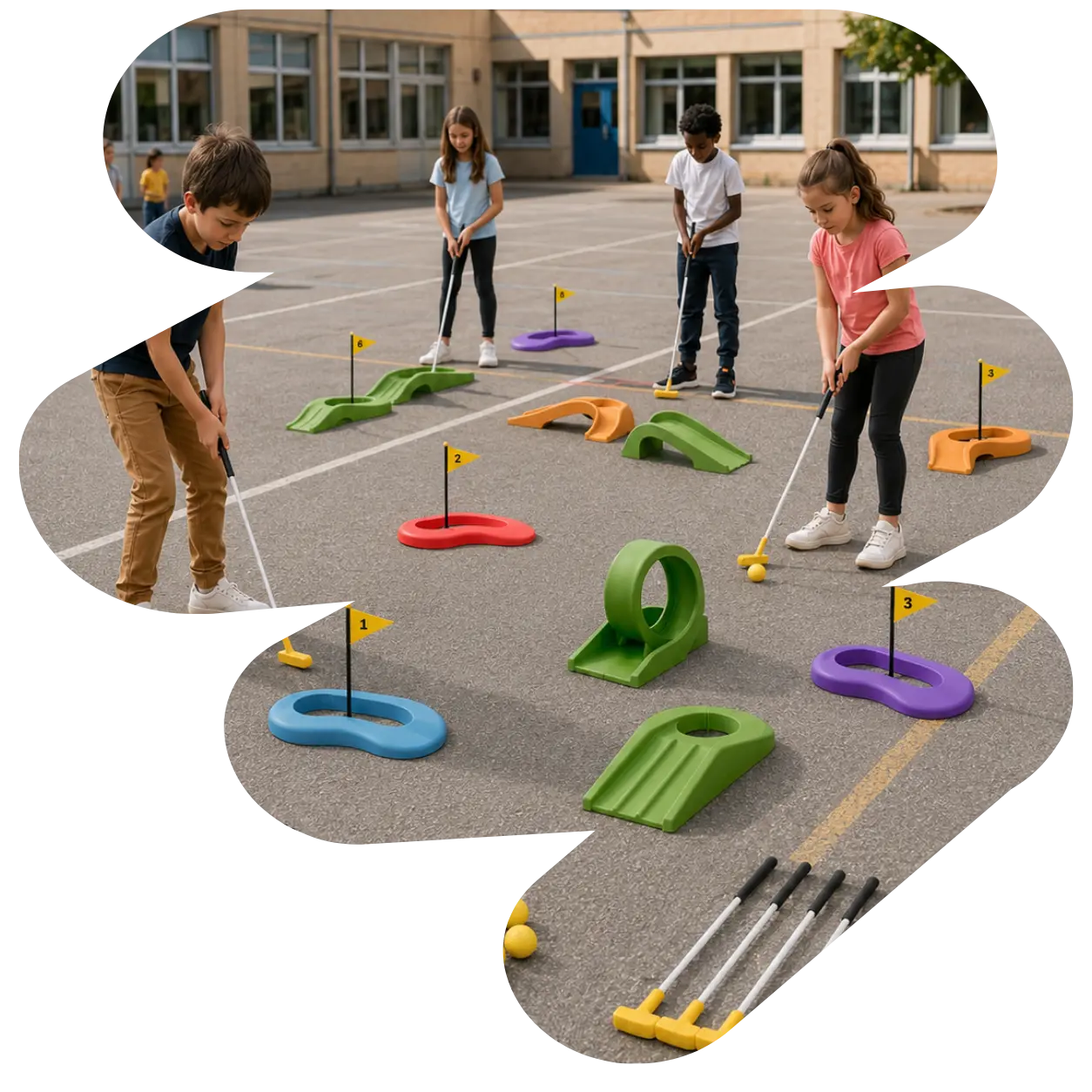 Enfants jouant au mini-golf